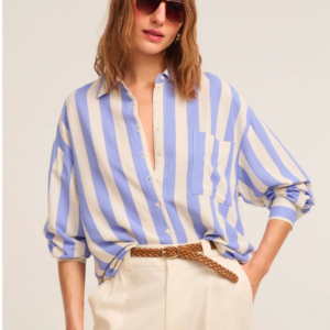 Camisa Social Listrada Azul e Branca