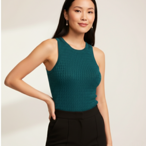Blusa de Tricô Verde Sem Mangas