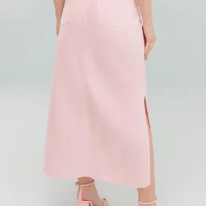 Saia Midi Denim Rosa